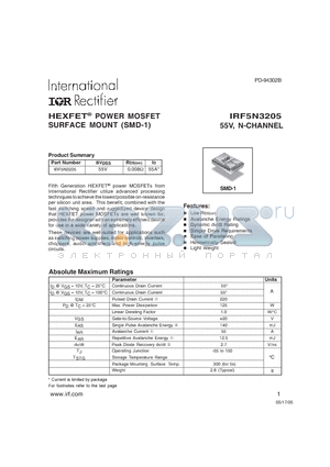 IRF5N3205_05 datasheet - HEXFET POWER MOSFET SURFACE MOUNT (SMD-1)