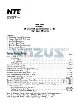 NTE2969 datasheet - MOSFET N-Channel, Enhancement Mode High Speed Switch