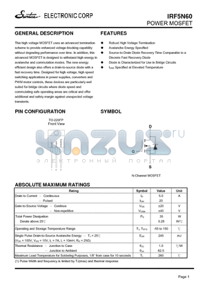 IRF5N60 datasheet - POWER MOSFET