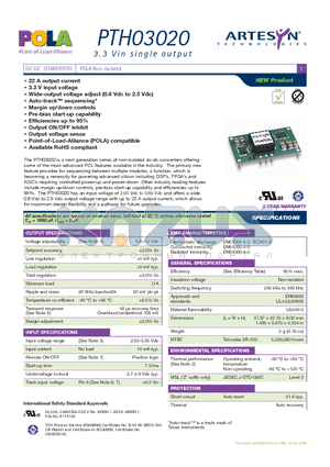 PTH03020 datasheet - DC-DC CONVERTERS POLA Non-isolated