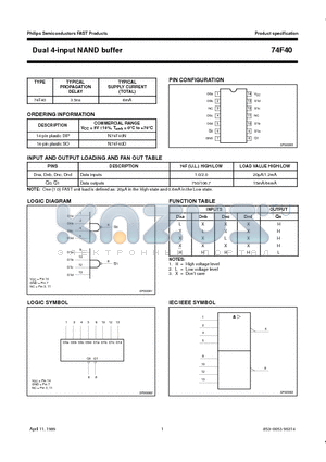 N74F40N datasheet - Dual 4-input NAND buffer