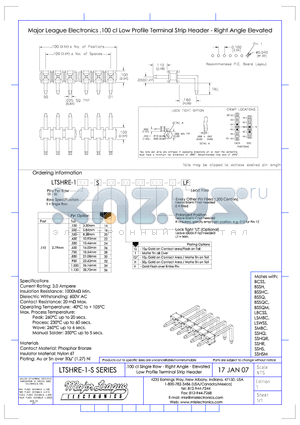 LTSHRE-1-S datasheet - .100 cl Single Row - Right Angle - Elevated Low Profile Terminal Strip Header