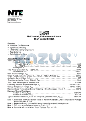 NTE2991 datasheet - MOSFET N−Channel, Enhancement Mode High Speed Switch