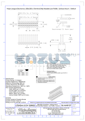 LTSHSM-5-DV datasheet - .050x.050 cl Dual Row - Surface Mount - Terminal Strip Headers - Low Profile - Custom