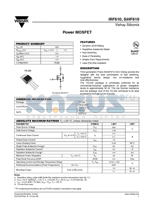 IRF610 datasheet - Power MOSFET