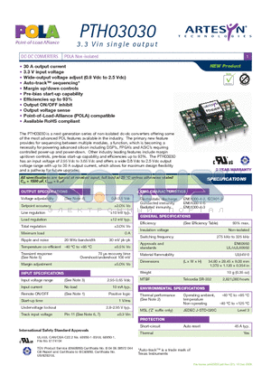PTH03030WADT datasheet - DC-DC CONVERTERS POLA Non-isolated