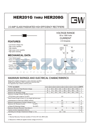 HER206G datasheet - 2.0 AMP GLASS PASSIVATED HIGH EFFICIENCY RECTIFIERS