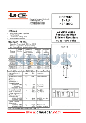 HER206G datasheet - 2.0Amp glass passivated high efficient rectifiers 50to1000 volts