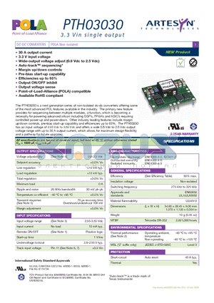 PTH03030WAST datasheet - DC-DC CONVERTERS POLA Non-isolated