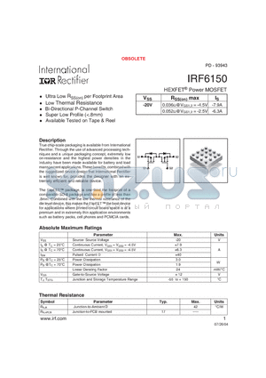 IRF6150 datasheet - HEXFET Power MOSFET