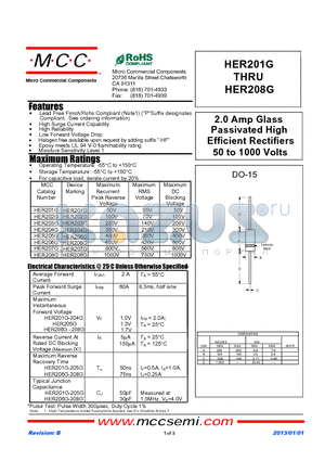 HER206G datasheet - 2.0 Amp Glass Passivated High Efficient Rectifiers 50 to 1000 Volts