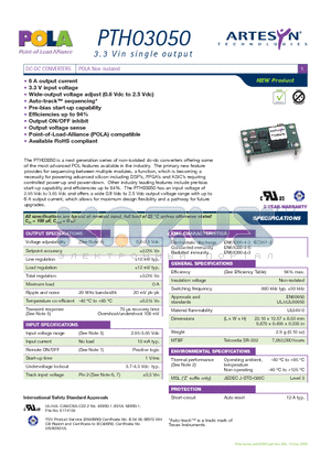 PTH03050 datasheet - DC-DC CONVERTERS POLA Non-isolated