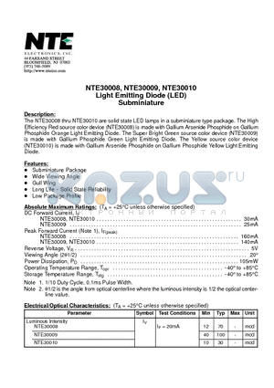 NTE30008 datasheet - Light Emitting Diode (LED) Subminiature