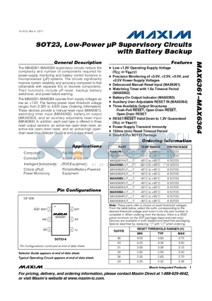 MAX6361 datasheet - SOT23, Low-Power lP Supervisory Circuits with Battery Backup