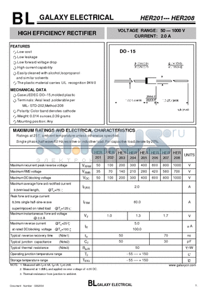 HER207 datasheet - HIGH EFFICIENCY RECTIFIER