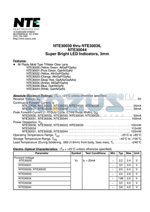 NTE30032 datasheet - Super Bright LED Indicators, 3mm