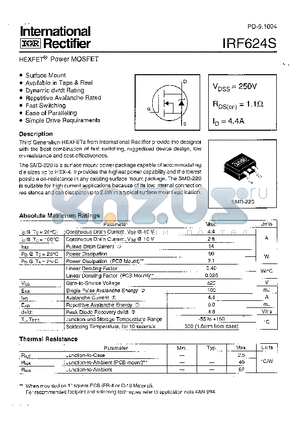 IRF624S datasheet - HEXFET Power MOSFET