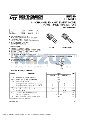 IRF630 datasheet - N-CHANNEL ENHANCEMENT MODE POWER MOS TRANSISTOR