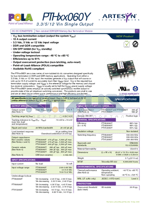 PTH03060Y datasheet - DC-DC CONVERTERS Non-isolated DDR/QDR Memory Bus Termination Module