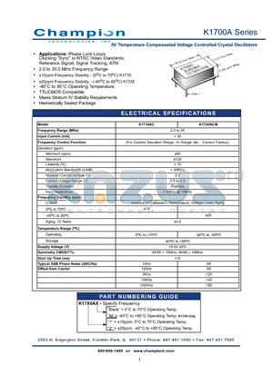 K1710AC datasheet - 5V Temperature Compensated Voltage Controlled Crystal Oscillators