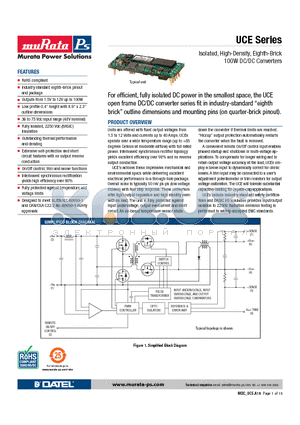 MDC_UCE datasheet - Isolated, High-Density, Eighth-Brick 100W DC/DC Converters