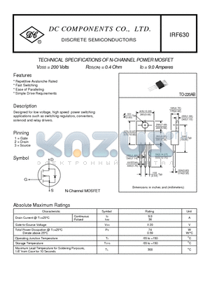 IRF630 datasheet - TECHNICAL SPECIFICATIONS OF N-CHANNEL POWER MOSFET