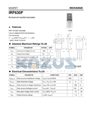 IRF630F datasheet - N-channel mosfet transistor