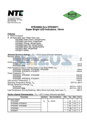 NTE30069 datasheet - Super Bright LED Indicators, 10mm