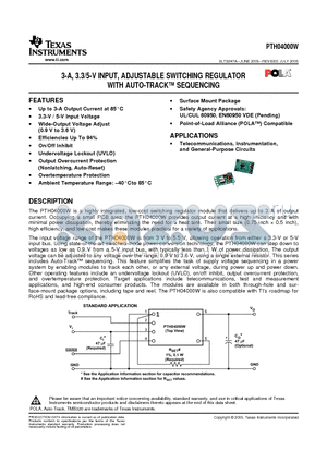 PTH04000W datasheet - 3-A, 3.3/5-V INPUT, ADJUSTABLE SWITCHING REGULATOR