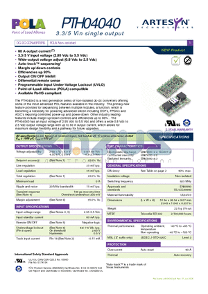 PTH04040WAS datasheet - DC-DC CONVERTERS POLA Non-isolated