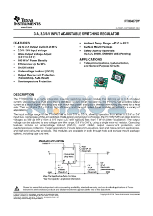 PTH04070WAS datasheet - 3-A, 3.3/5-V INPUT ADJUSTABLE SWITCHING REGULATOR