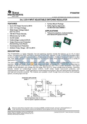 PTH04070WAS datasheet - 3-A, 3.3/5-V INPUT ADJUSTABLE SWITCHING REGULATOR