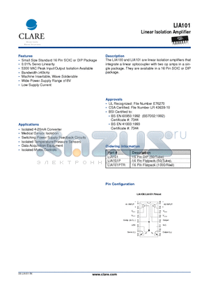 LIA101 datasheet - Linear Isolation Amplifier