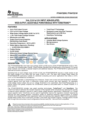 PTH04T220W datasheet - 16-A, 2.2-V to 5.5-V INPUT, NON-ISOLATED, WIDE-OUTPUT, ADJUSTABLE POWER MODULE WITH TURBOTRANS