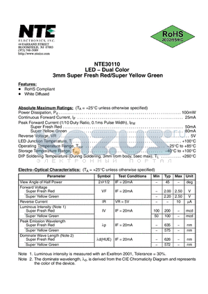NTE30110 datasheet - LED − Dual Color 3mm Super Fresh Red/Super Yellow Green
