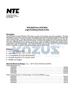 NTE3020 datasheet - Light Emitting Diode (LED)