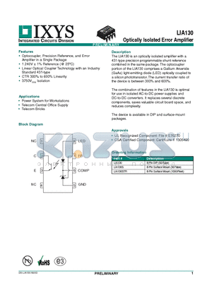 LIA130S datasheet - Optically Isolated Error Amplifier