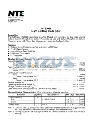 NTE3026 datasheet - Light Emitting Diode (LED)