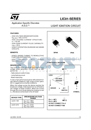 LIC01-215H datasheet - LIGHT IGNITION CIRCUIT