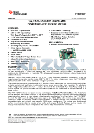 PTH04T240F datasheet - 10-A, 2.2-V to 5.5-V INPUT, NON-ISOLATED POWER MODULE FOR 3-GHz DSP SYSTEMS