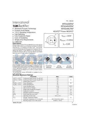 IRF634NSPBF datasheet - HEXFET Power MOSFET