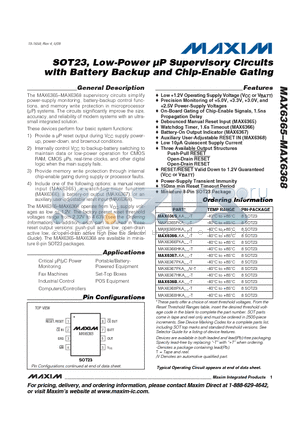 MAX6365 datasheet - SOT23, Low-Power lP Supervisory Circuits with Battery Backup and Chip-Enable Gating