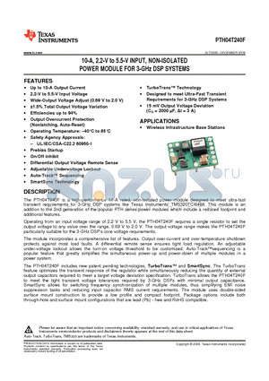 PTH04T240FAD datasheet - 10-A, 2.2-V to 5.5-V INPUT, NON-ISOLATED POWER MODULE FOR 3-GHz DSP SYSTEMS