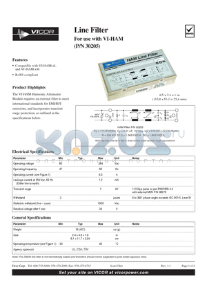 LINEFILTER datasheet - For use with VI-HAM