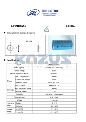 LIR123A datasheet - 3.3V/400mAh