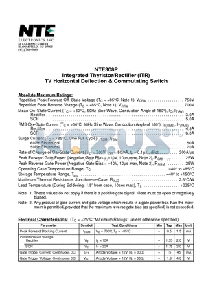 NTE308P datasheet - Integrated Thyristor/Rectifier (ITR) TV Horizontal Deflection & Commutating Switch