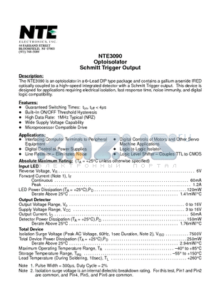 NTE3090 datasheet - Optoisolator Schmitt Trigger Output