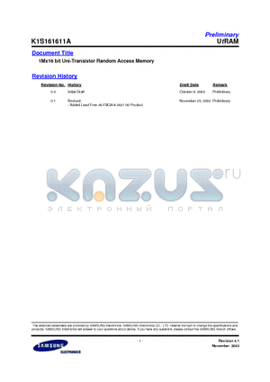 K1S161611A-I datasheet - 1Mx16 bit Uni-Transistor Random Access Memory