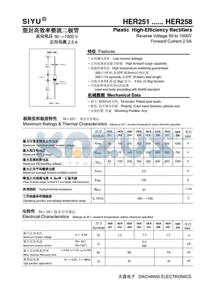 HER252 datasheet - Plastic High-Efficiency Rectifiers Reverse Voltage 50 to 1000V Forward Current 2.5A