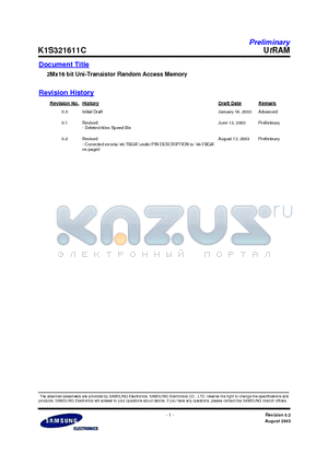 K1S321611C-FI70 datasheet - 2Mx16 bit Uni-Transistor Random Access Memory